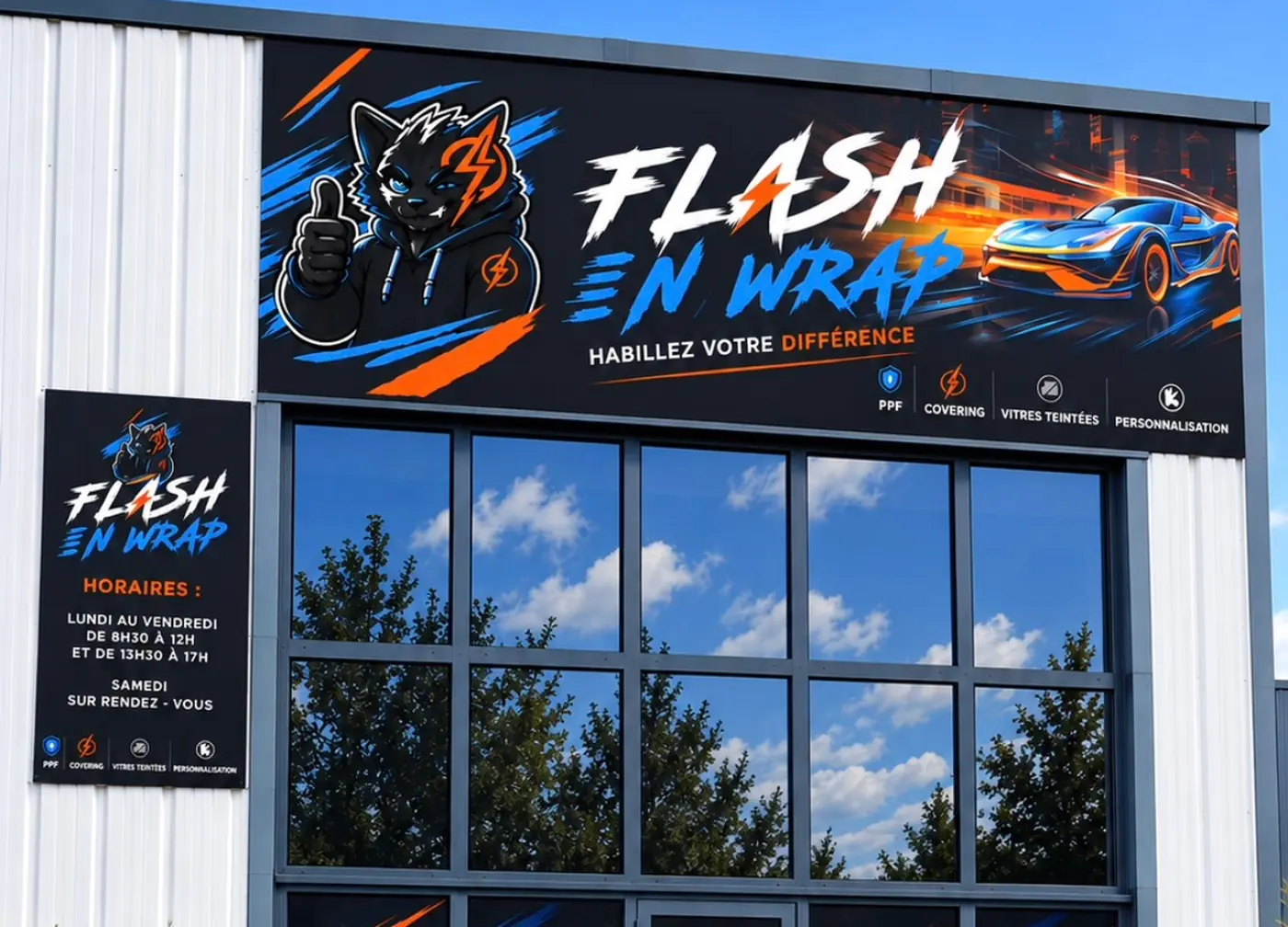 La façade de l'atelier Flash N Wrap à Ingré
